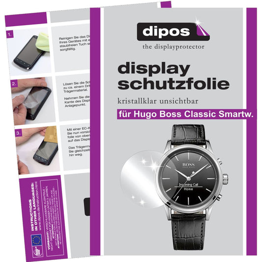 Klare Displayschutzfolie von dipos passend für Hugo Boss Classic Smartwatch, präziser Zuschnitt und blasenfrei montiert