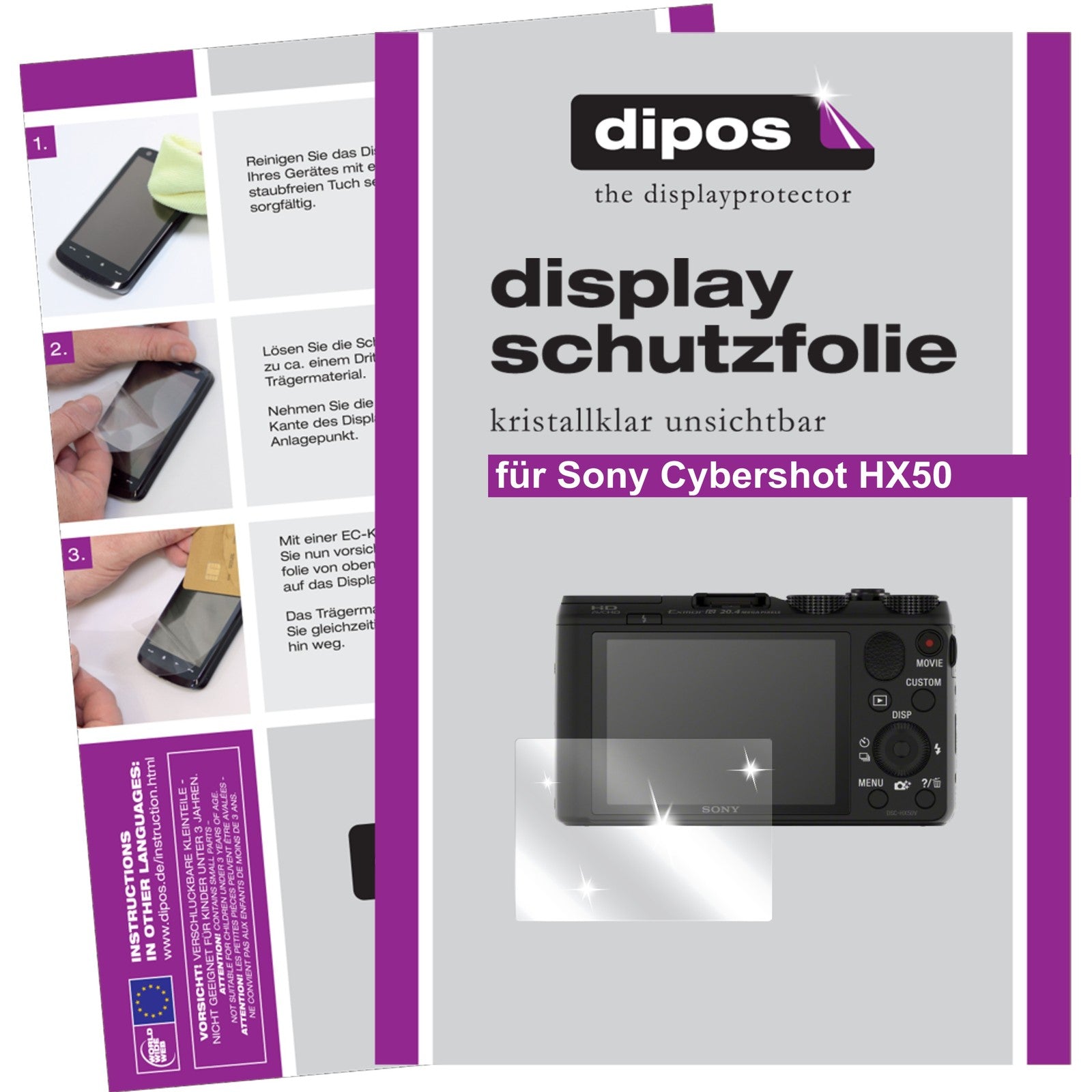 Klare Displayschutzfolie von dipos passend für HX 50 Sony, präziser Zuschnitt und blasenfrei montiert