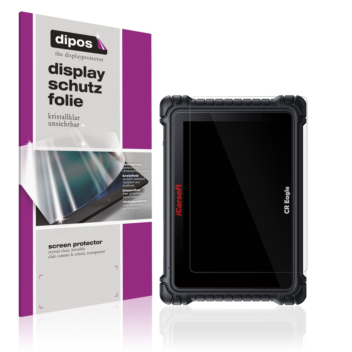 Klare Displayschutzfolie von dipos passend für iCarsoft CR Eagle, präziser Zuschnitt und blasenfrei montiert