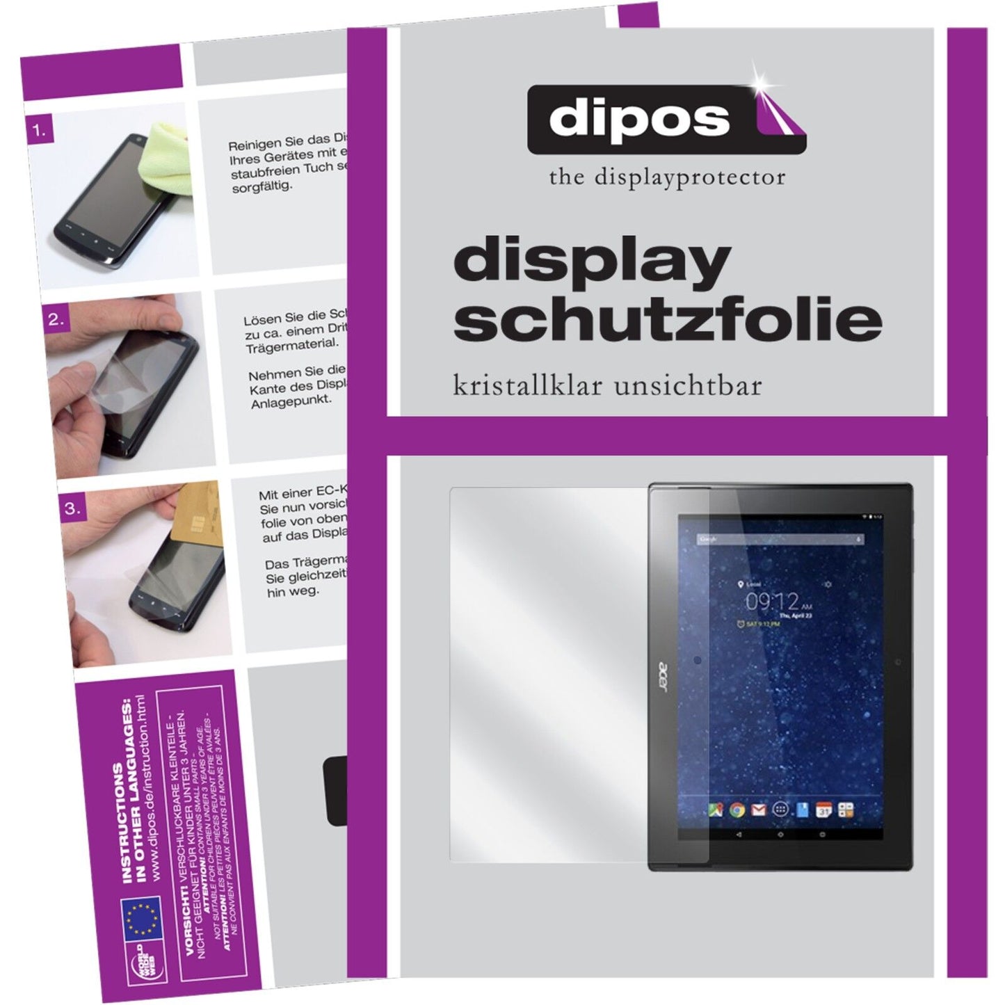 Klare Displayschutzfolie von dipos passend für Iconia Tab 10 A3-A30 Acer, präziser Zuschnitt und blasenfrei montiert