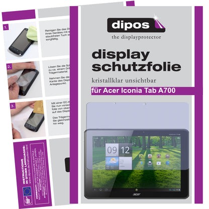Klare Displayschutzfolie von dipos passend für Iconia Tab A700 Acer, präziser Zuschnitt und blasenfrei montiert