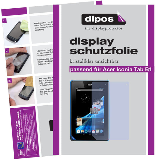 Klare Displayschutzfolie von dipos passend für Iconia Tab B1 Acer, präziser Zuschnitt und blasenfrei montiert