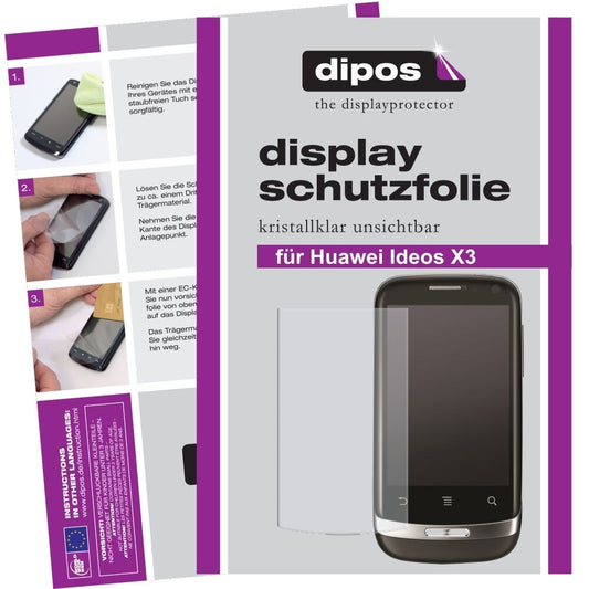 Klare Displayschutzfolie von dipos passend für Ideos X3 Huawei, präziser Zuschnitt und blasenfrei montiert