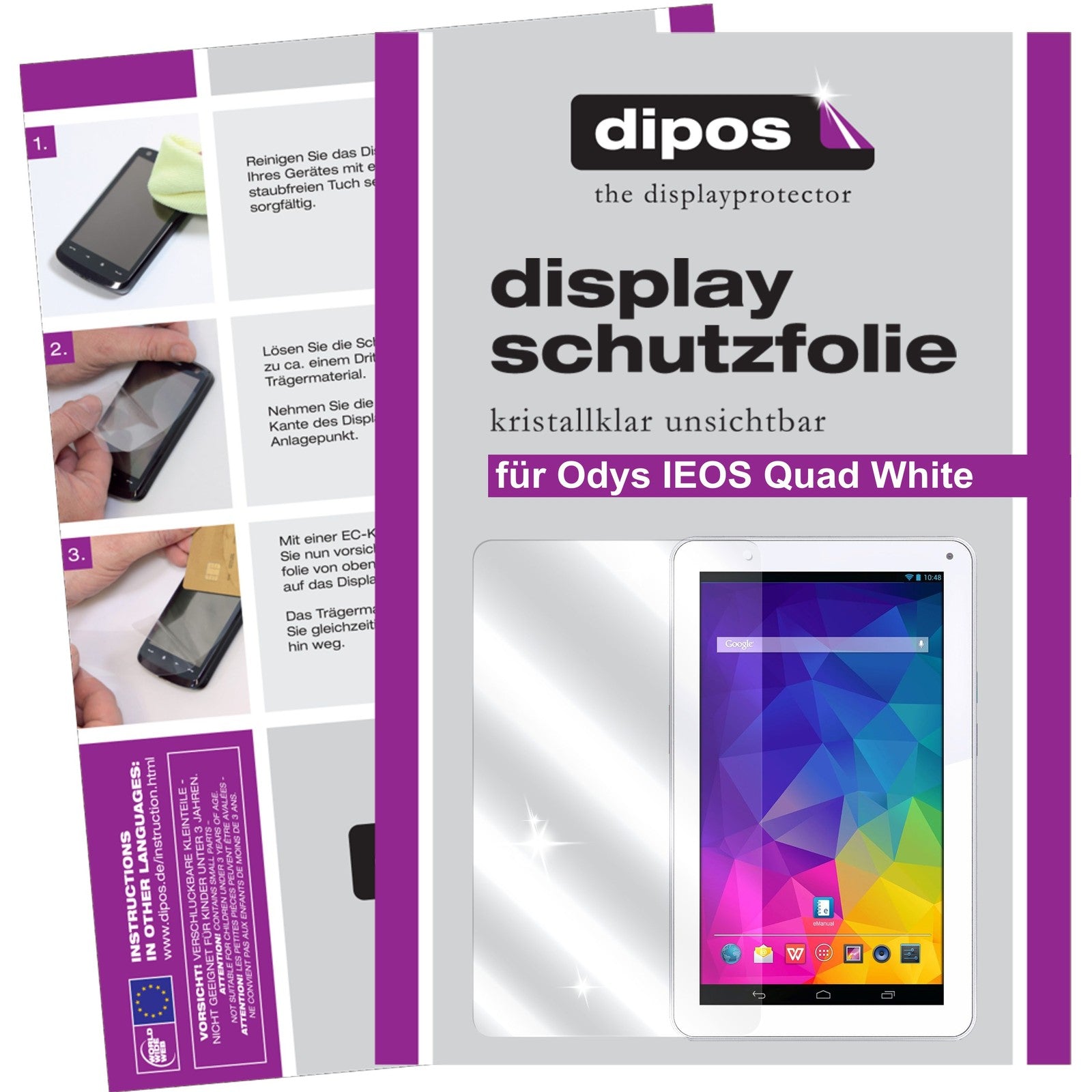 Klare Displayschutzfolie von dipos passend für IEOS Quad White Edition Odys, präziser Zuschnitt und blasenfrei montiert