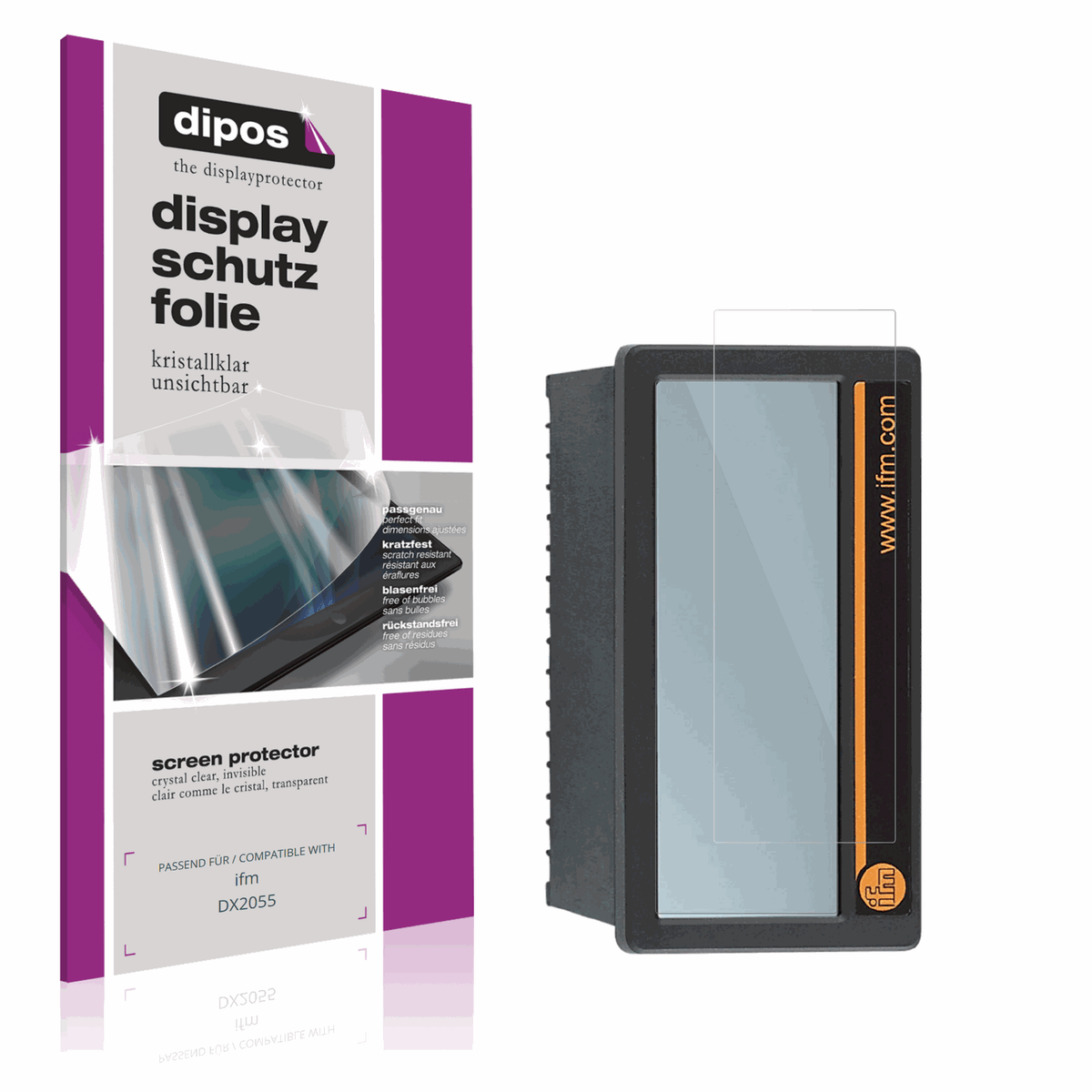 Klare Displayschutzfolie von dipos passend f�r ifm DX2055, pr�ziser Zuschnitt und blasenfrei montiert