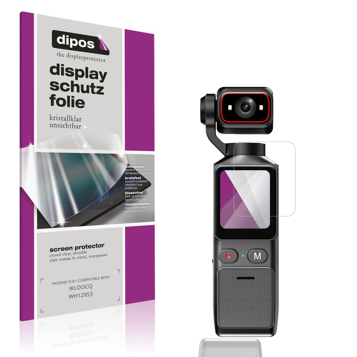 Klare Displayschutzfolie von dipos passend für IKLOOCQ WH129S3, präziser Zuschnitt und blasenfrei montiert