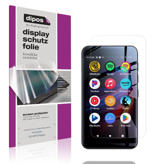 Klare Displayschutzfolie von dipos passend für innioasis G5 MP3-Player, präziser Zuschnitt und blasenfrei montiert