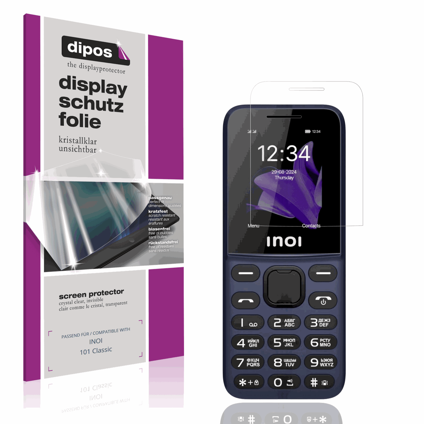 Klare Displayschutzfolie von dipos passend für INOI 101 Classic, präziser Zuschnitt und blasenfrei montiert