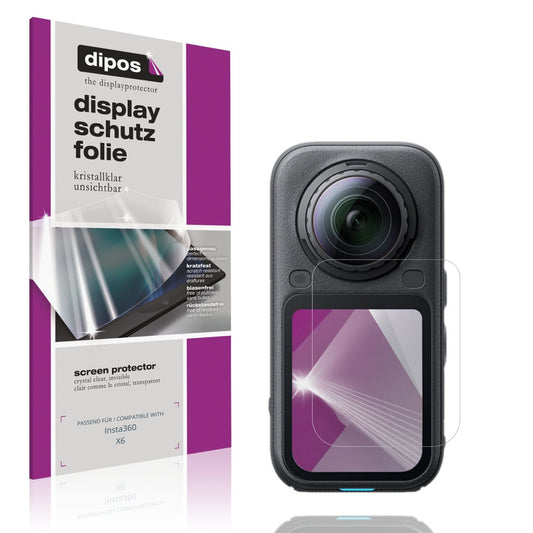 Klare Displayschutzfolie von dipos passend für Insta360 X6, präziser Zuschnitt und blasenfrei montiert