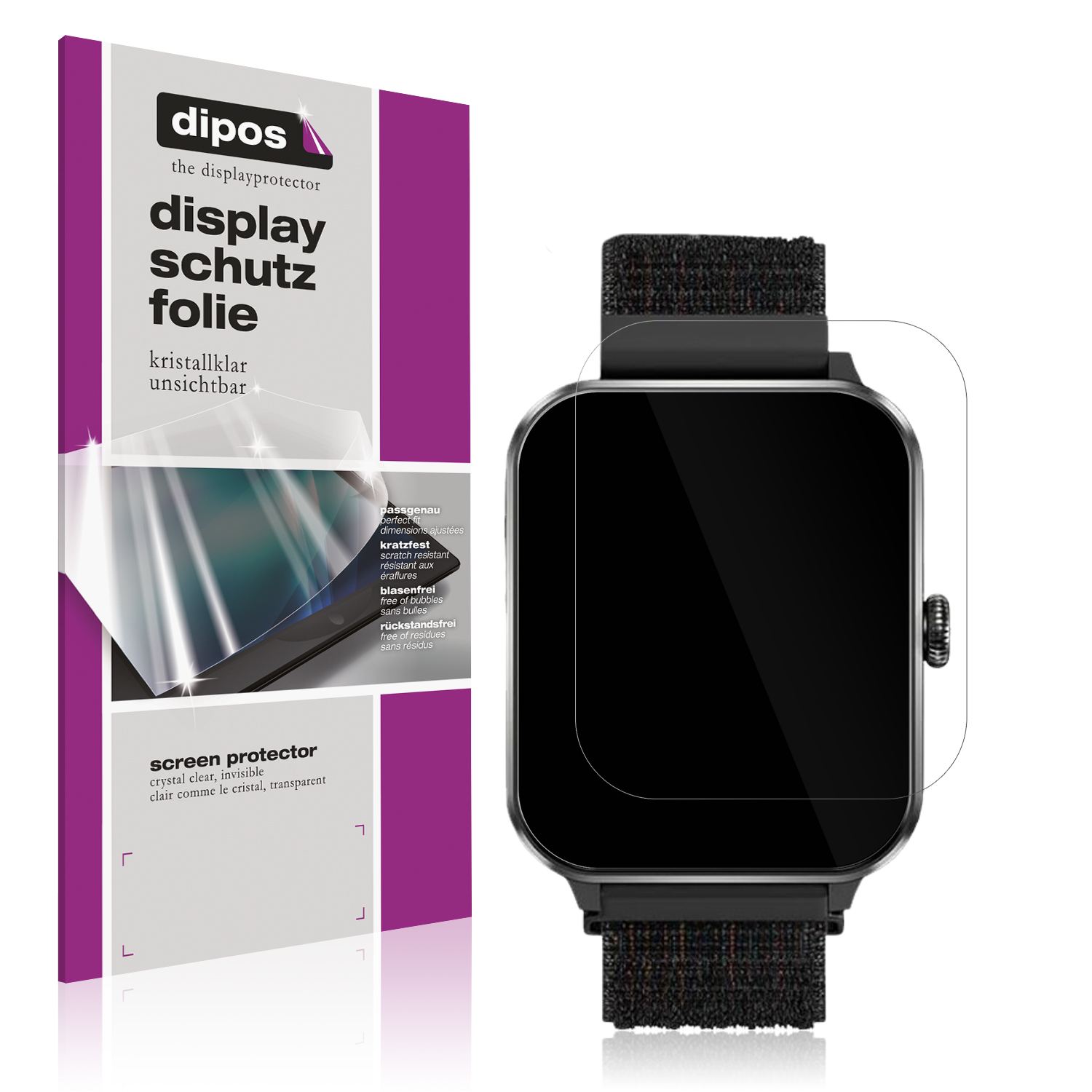 Klare Displayschutzfolie von dipos passend für IOWODO R50pro 1.85 Zoll, präziser Zuschnitt und blasenfrei montiert