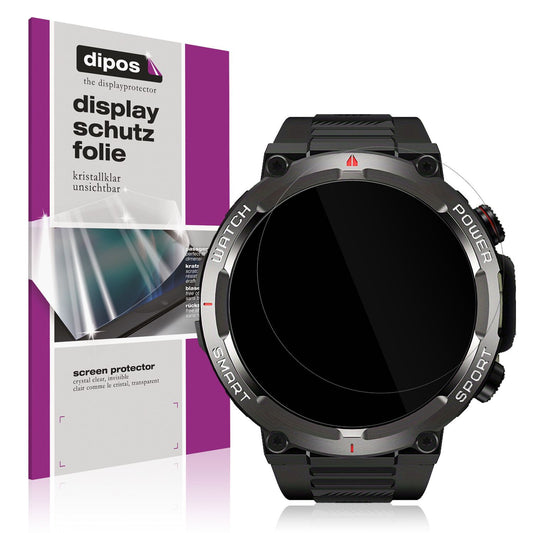 Klare Displayschutzfolie von dipos passend für IOWODO W50 1.39 Zoll Smartwatch, präziser Zuschnitt und blasenfrei montiert