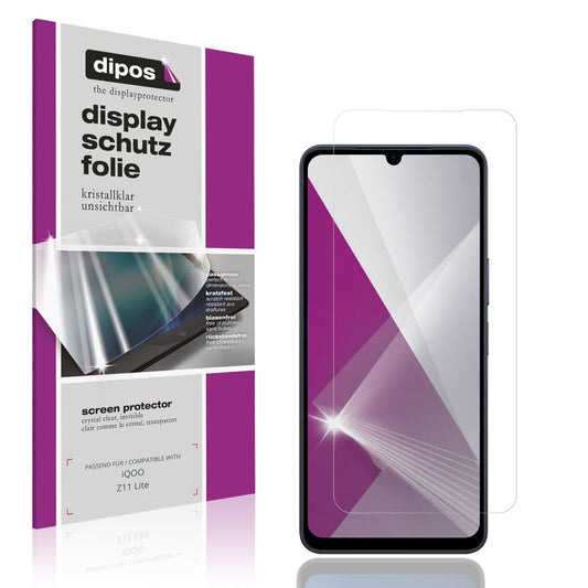 Klare Displayschutzfolie von dipos passend für iQOO Z11 Lite, präziser Zuschnitt und blasenfrei montiert