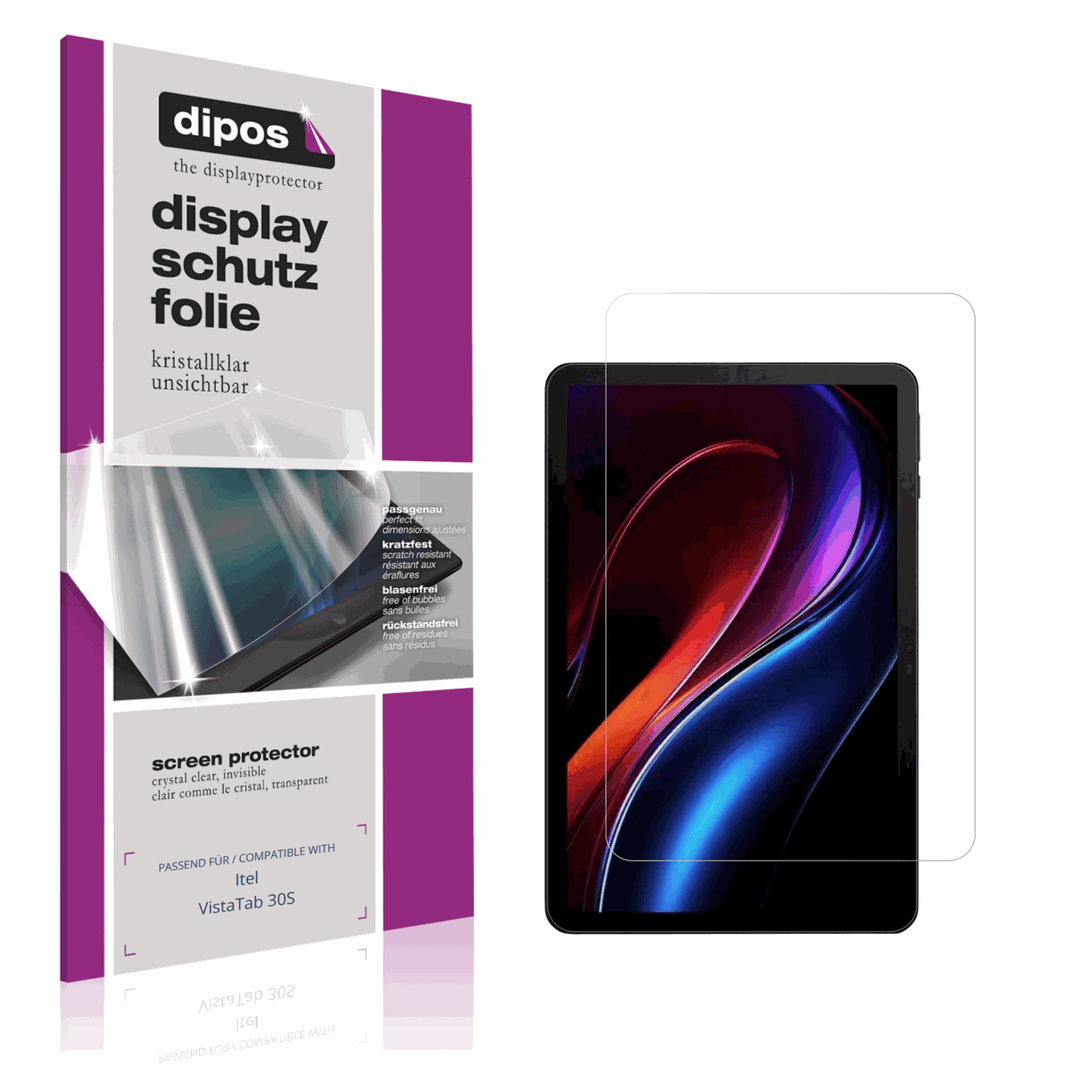 Klare Displayschutzfolie von dipos passend für Itel VistaTab 30S, präziser Zuschnitt und blasenfrei montiert