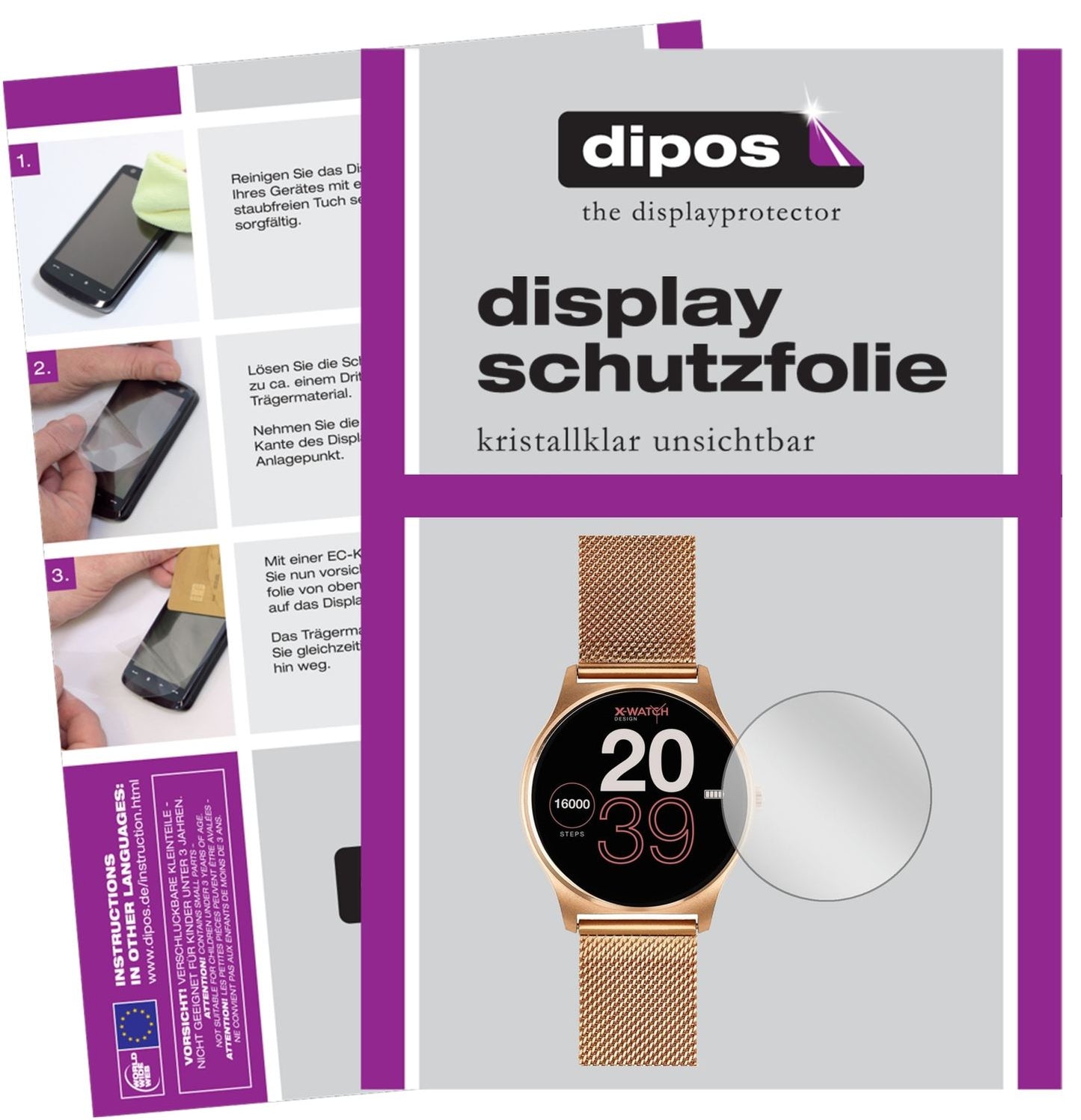 Klare Displayschutzfolie von dipos passend für Joli XW Pro Smartwatch, präziser Zuschnitt und blasenfrei montiert