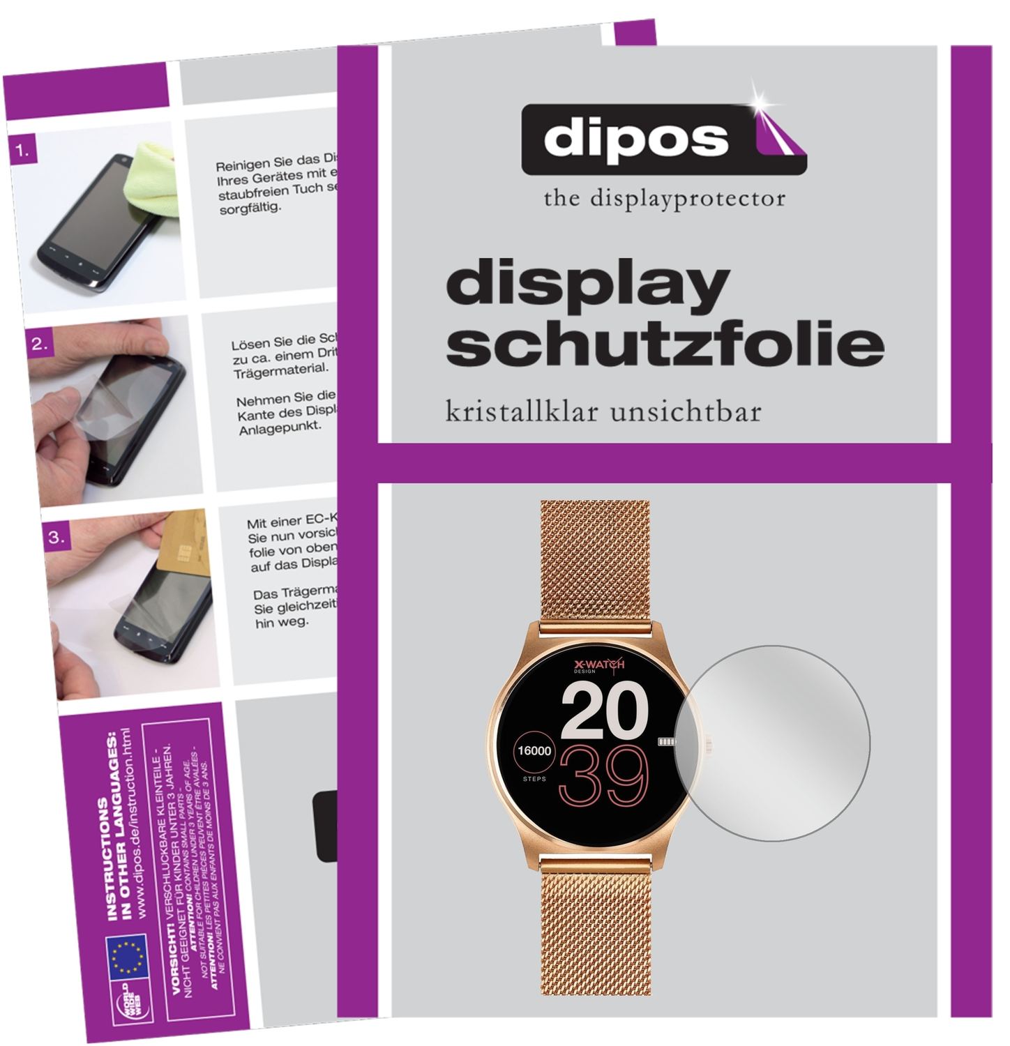 Klare Displayschutzfolie von dipos passend für Joli XW Pro Smartwatch, präziser Zuschnitt und blasenfrei montiert
