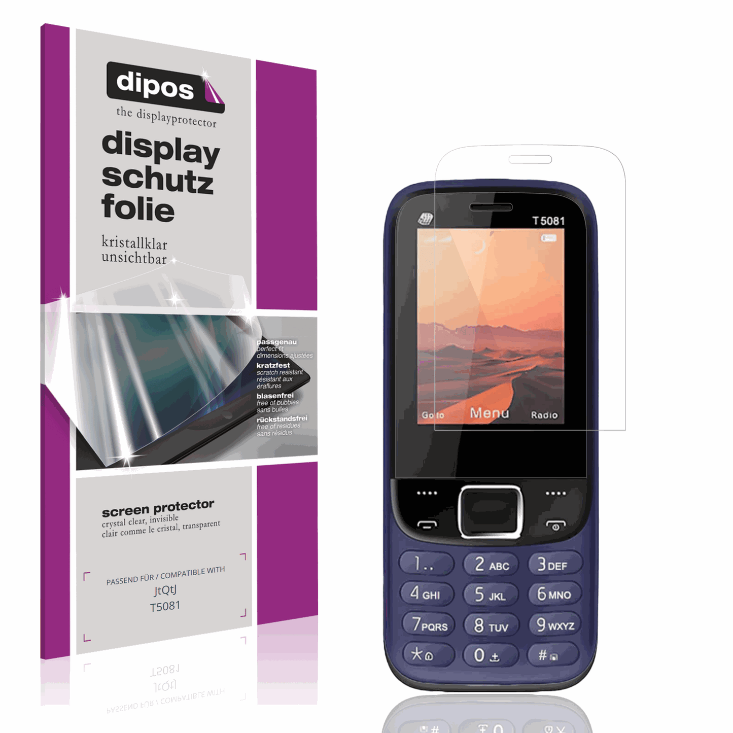 Klare Displayschutzfolie von dipos passend für JtQtJ T5081, präziser Zuschnitt und blasenfrei montiert