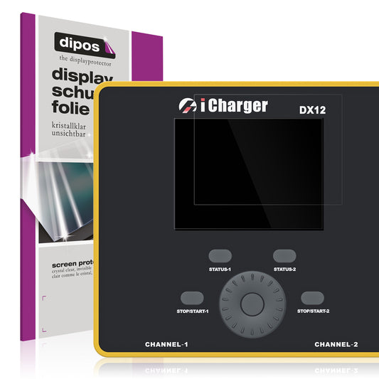 Klare Displayschutzfolie von dipos passend für Junsi iCharger DX12, präziser Zuschnitt und blasenfrei montiert