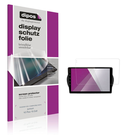 Klare Displayschutzfolie von dipos passend für Junsun V2 Plus 10 Zoll, präziser Zuschnitt und blasenfrei montiert