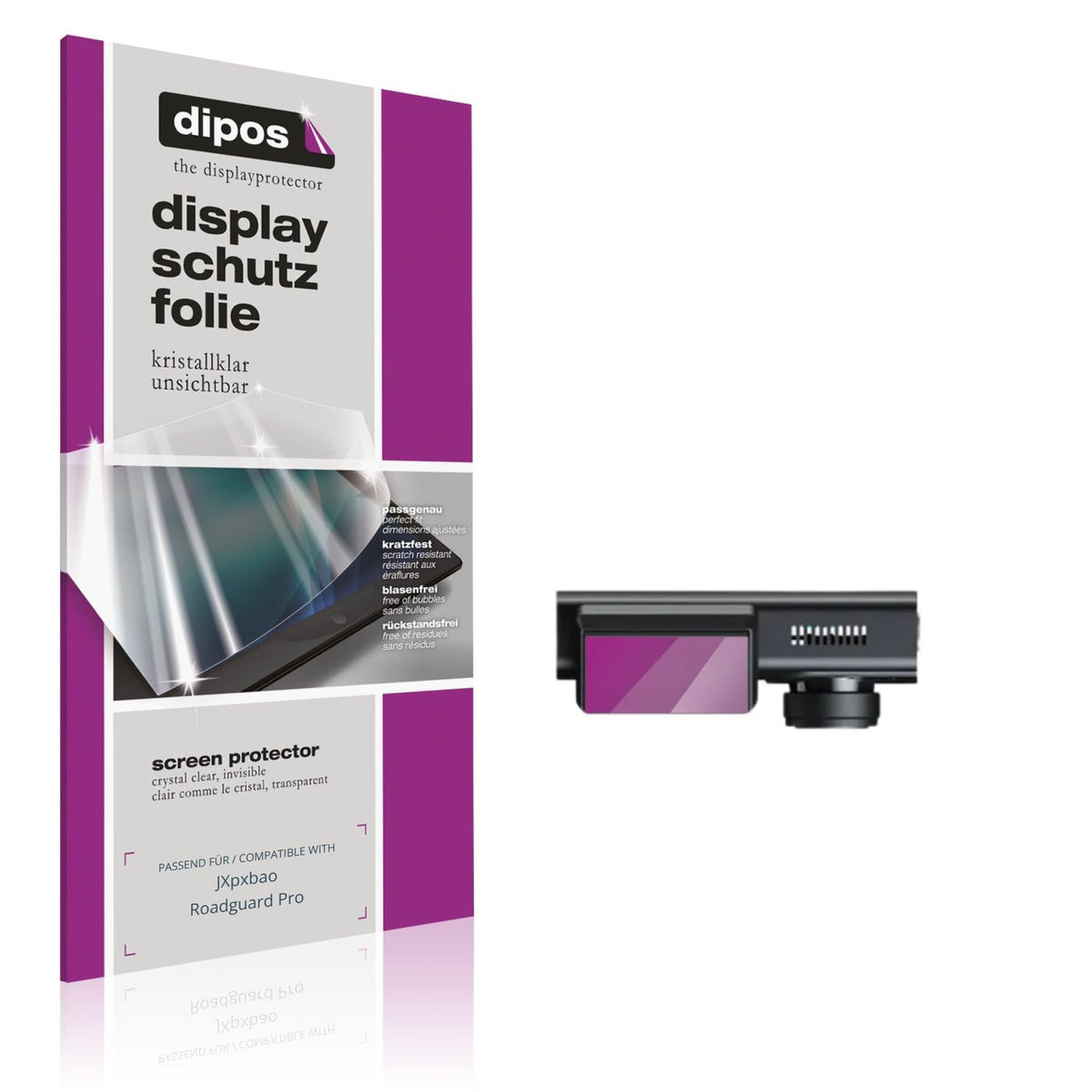 Klare Displayschutzfolie von dipos passend für JXpxbao Roadguard Pro, präziser Zuschnitt und blasenfrei montiert