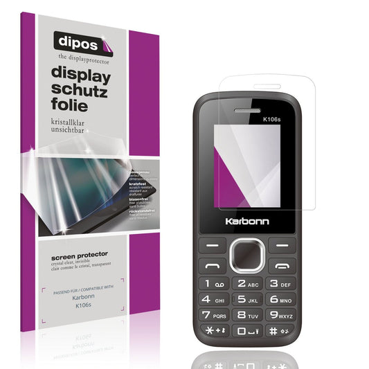 Klare Displayschutzfolie von dipos passend für Karbonn K106s, präziser Zuschnitt und blasenfrei montiert