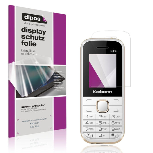 Klare Displayschutzfolie von dipos passend für Karbonn K45 Plus, präziser Zuschnitt und blasenfrei montiert
