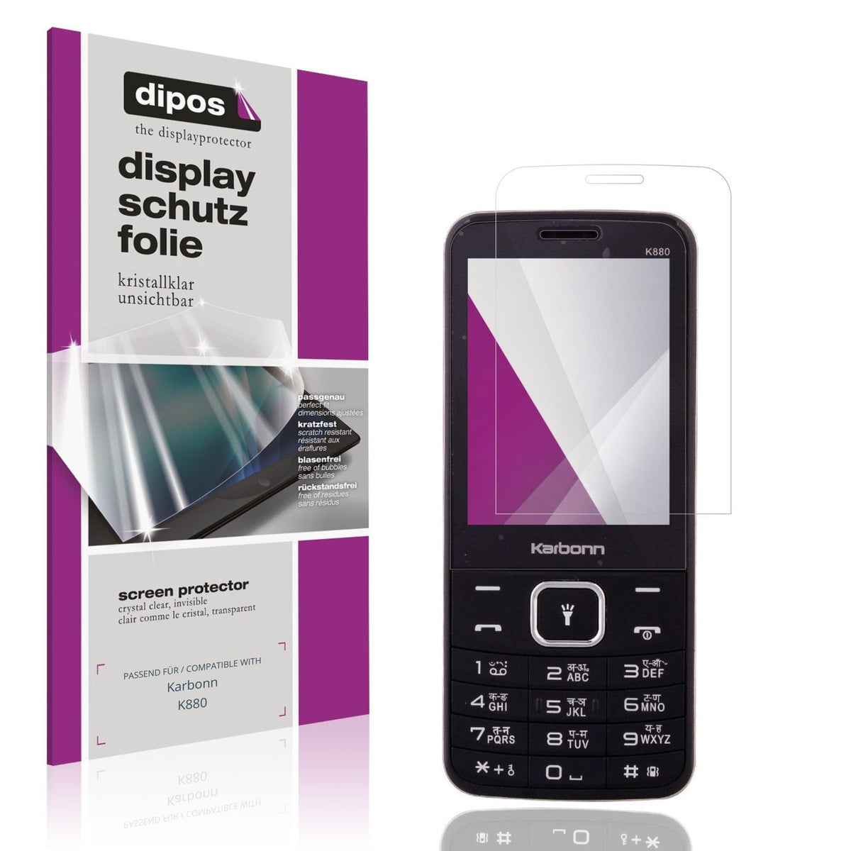 Klare Displayschutzfolie von dipos passend für Karbonn K880, präziser Zuschnitt und blasenfrei montiert