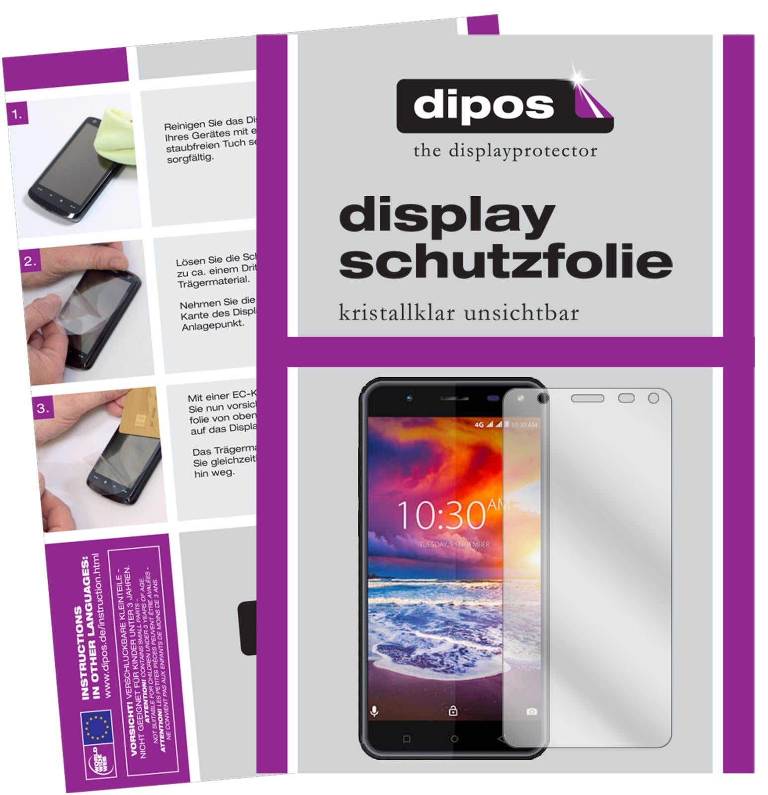 Klare Displayschutzfolie von dipos passend für Karbonn Titanium Jumbo 3, präziser Zuschnitt und blasenfrei montiert