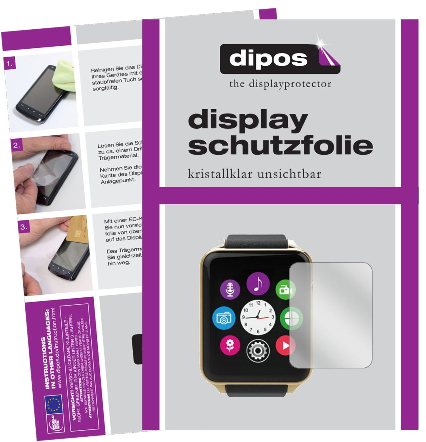 Klare Displayschutzfolie von dipos passend für KingWear GT88, präziser Zuschnitt und blasenfrei montiert