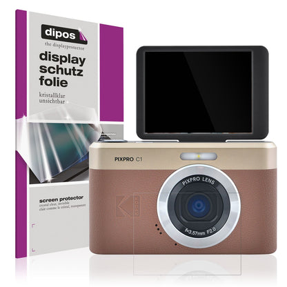 Klare Displayschutzfolie von dipos passend für Kodak Pixpro C1, präziser Zuschnitt und blasenfrei montiert