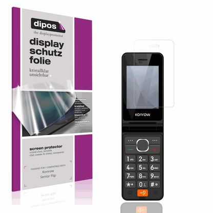 Klare Displayschutzfolie von dipos passend für Konrow Senior Flip, präziser Zuschnitt und blasenfrei montiert