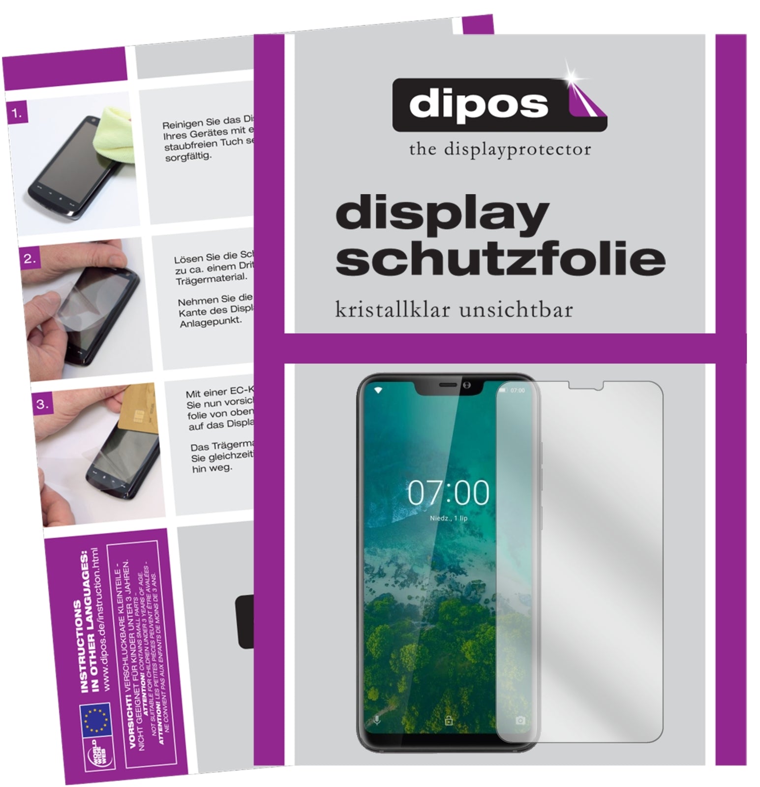 Klare Displayschutzfolie von dipos passend für Kruger Matz Smartfon LIVE 7S, präziser Zuschnitt und blasenfrei montiert
