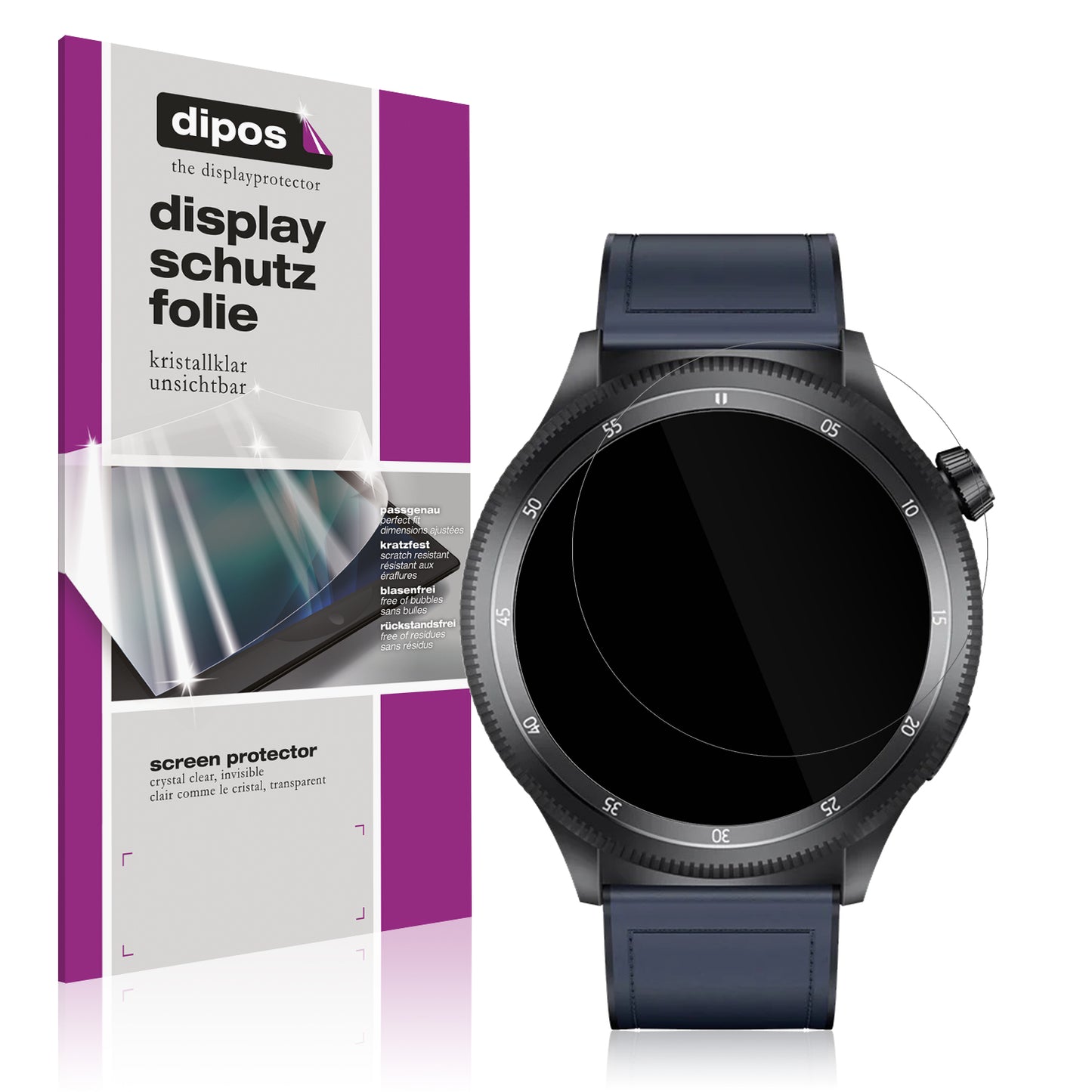 Klare Displayschutzfolie von dipos passend für Kumi Watch Gear GT3, präziser Zuschnitt und blasenfrei montiert