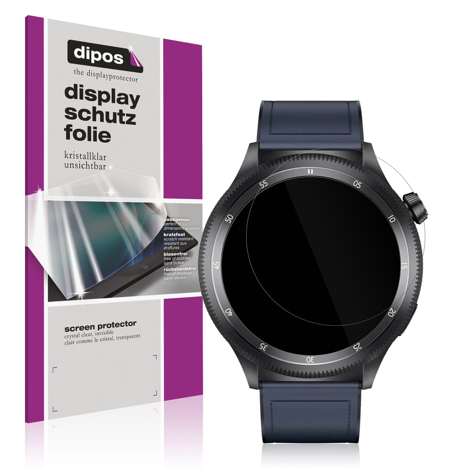 Klare Displayschutzfolie von dipos passend für Kumi Watch Gear GT3, präziser Zuschnitt und blasenfrei montiert