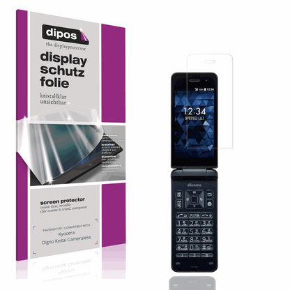 Klare Displayschutzfolie von dipos passend für Kyocera Digno Keitai Cameraless, präziser Zuschnitt und blasenfrei montiert