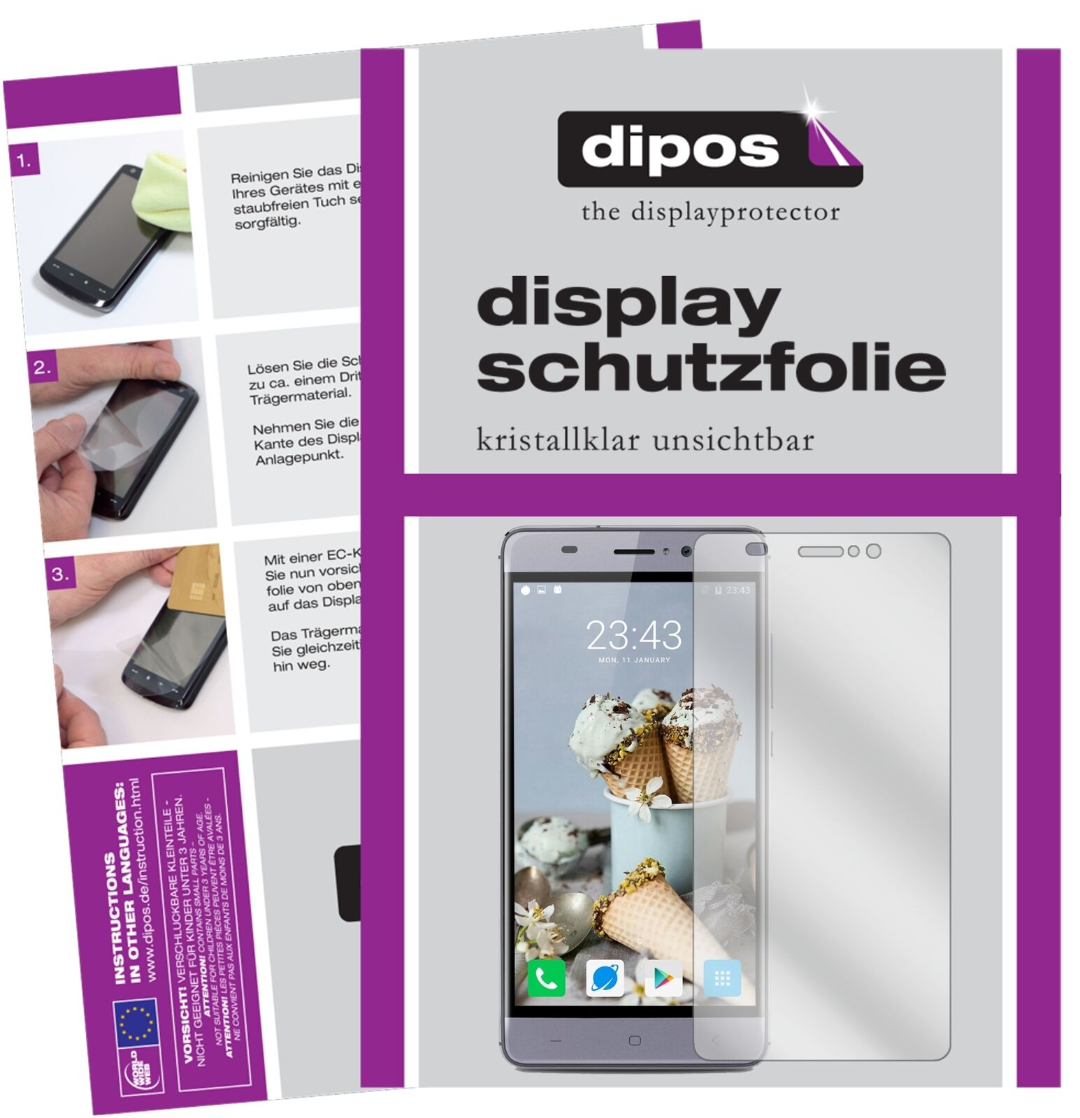 Klare Displayschutzfolie von dipos passend für Landvo XM300, präziser Zuschnitt und blasenfrei montiert