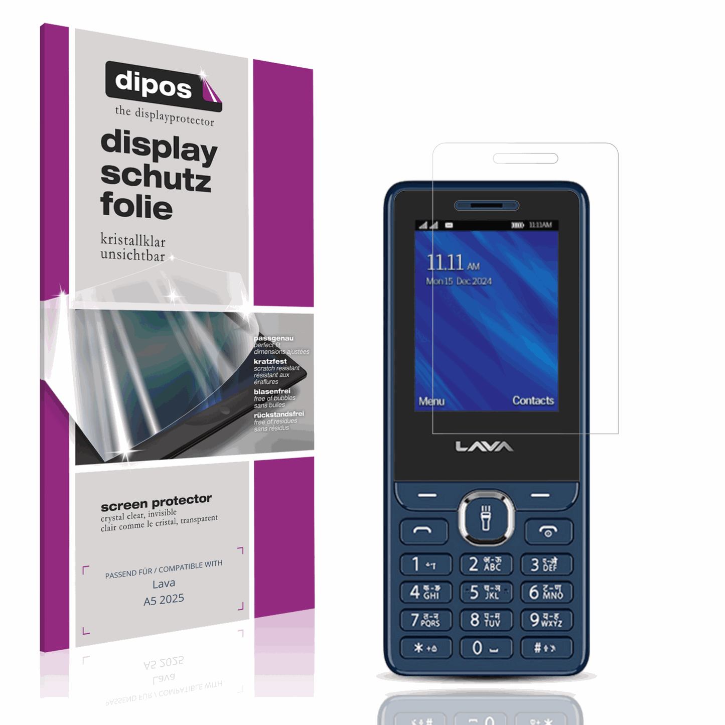 Klare Displayschutzfolie von dipos passend für Lava A5 2025, präziser Zuschnitt und blasenfrei montiert