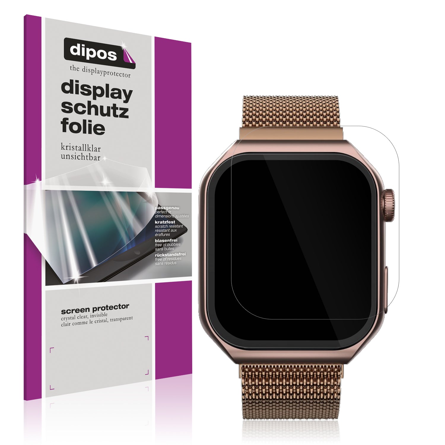 Klare Displayschutzfolie von dipos passend für Lava ProWatch V1, präziser Zuschnitt und blasenfrei montiert