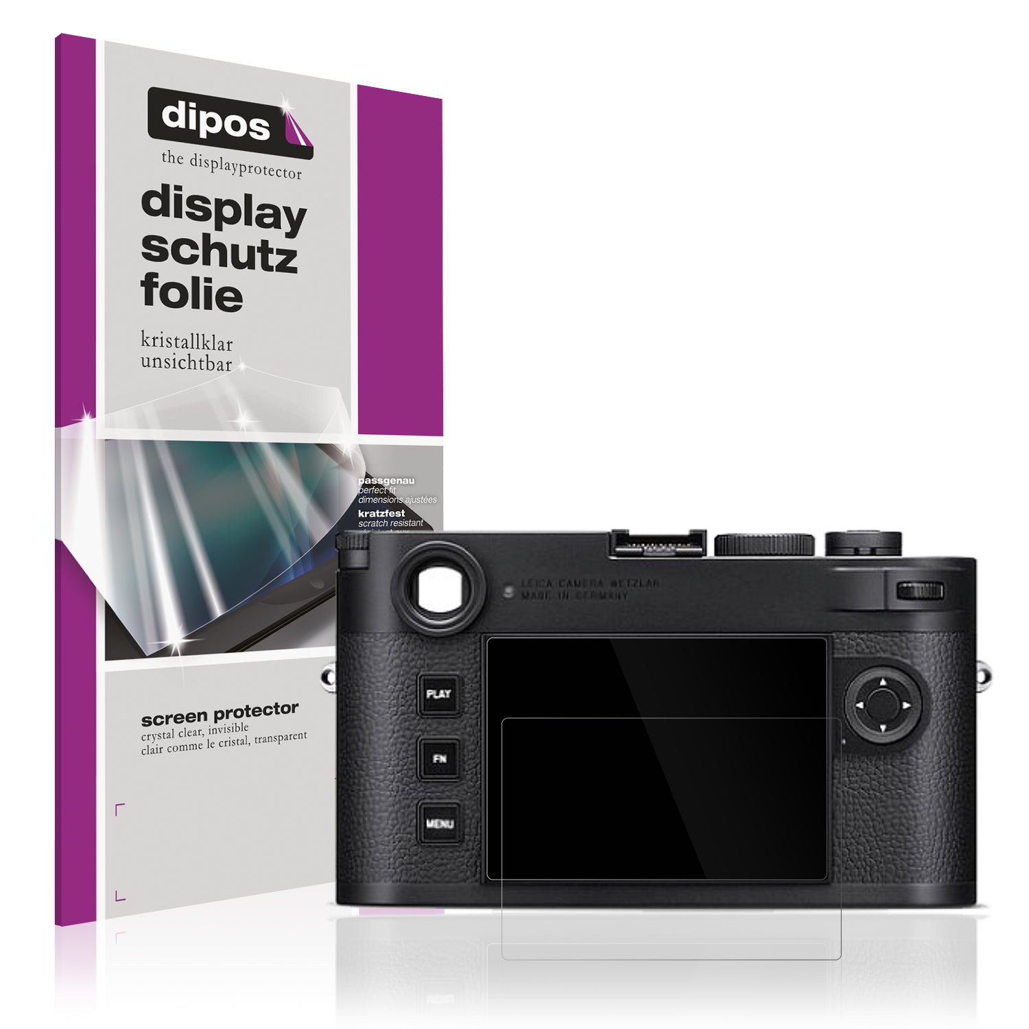 Klare Displayschutzfolie von dipos passend für Leica M 11-D, präziser Zuschnitt und blasenfrei montiert