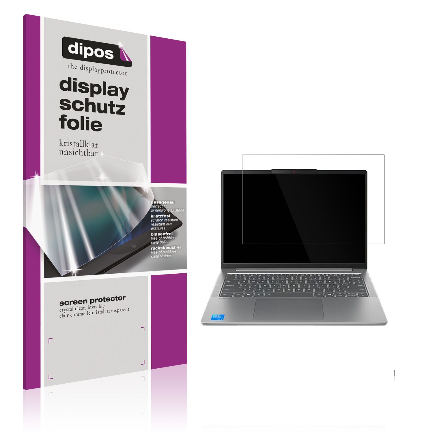 Klare Displayschutzfolie von dipos passend für Lenovo IdeaPad Slim 5i 16 Zoll, präziser Zuschnitt und blasenfrei montiert