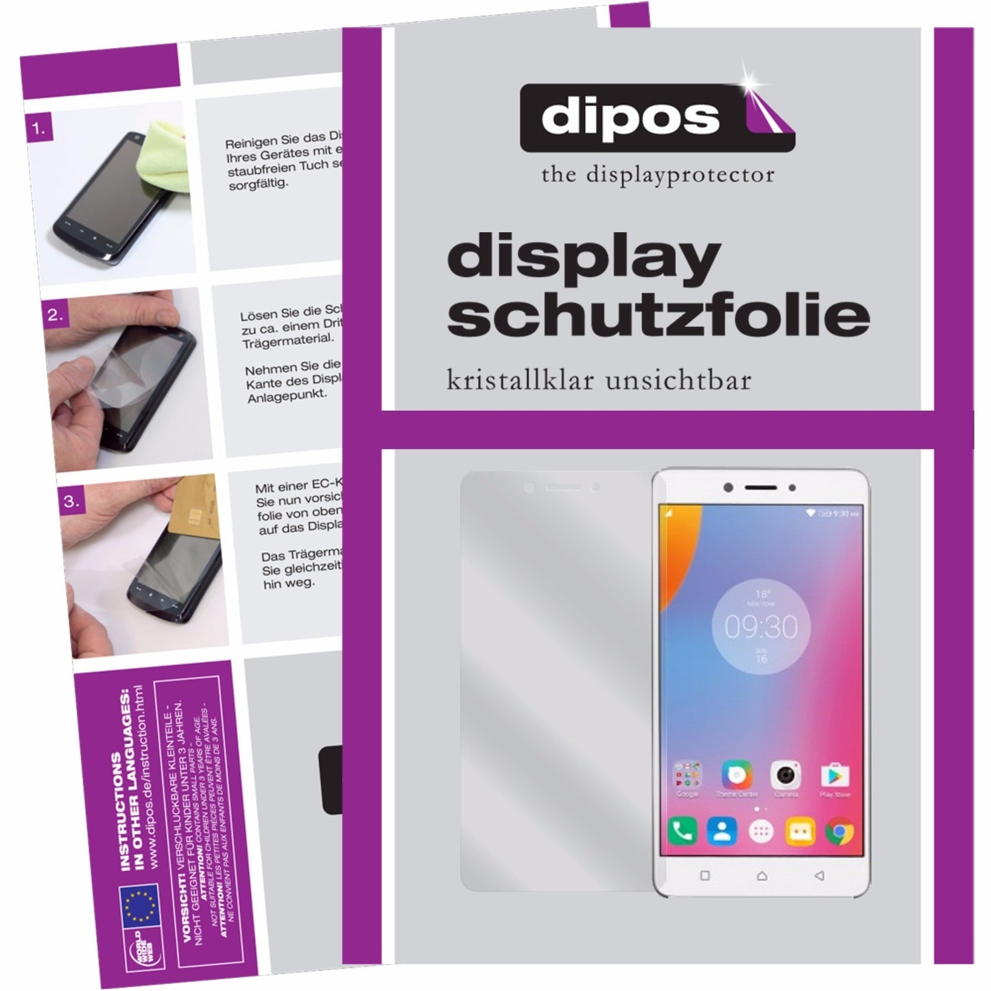 Klare Displayschutzfolie von dipos passend für Lenovo K6 Note, präziser Zuschnitt und blasenfrei montiert