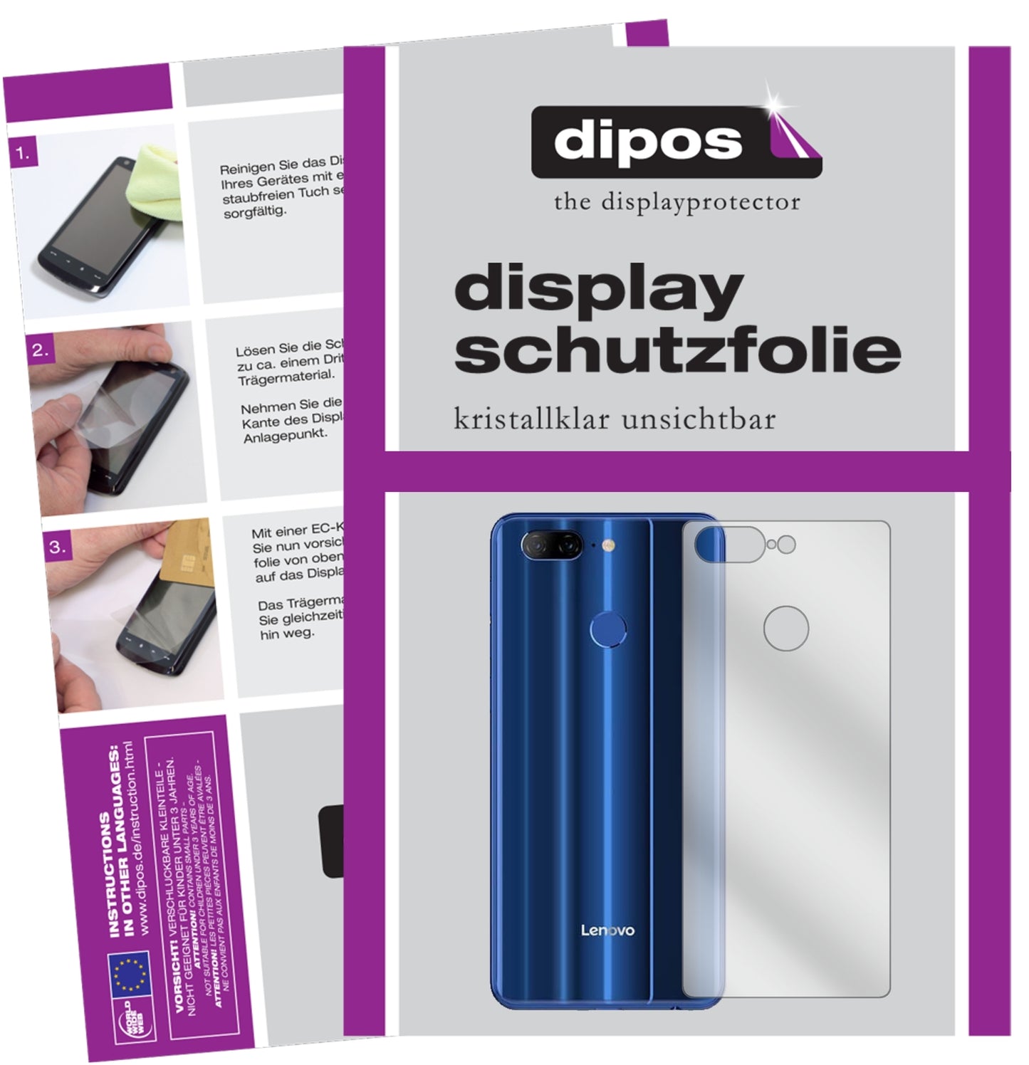 Klare Displayschutzfolie von dipos passend für Lenovo K9 Rückseite, präziser Zuschnitt und blasenfrei montiert