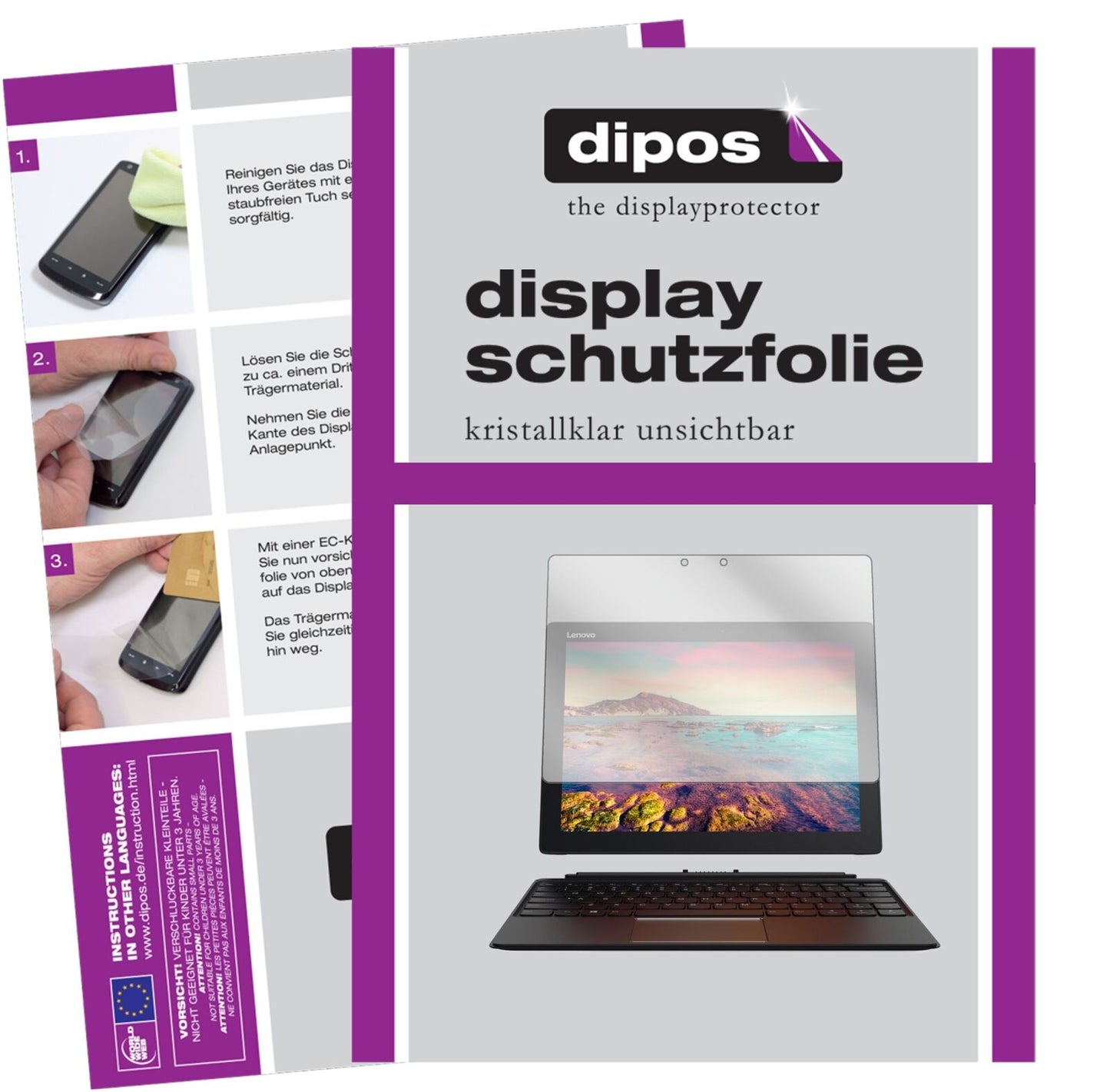 Klare Displayschutzfolie von dipos passend für Lenovo Miix 720, präziser Zuschnitt und blasenfrei montiert