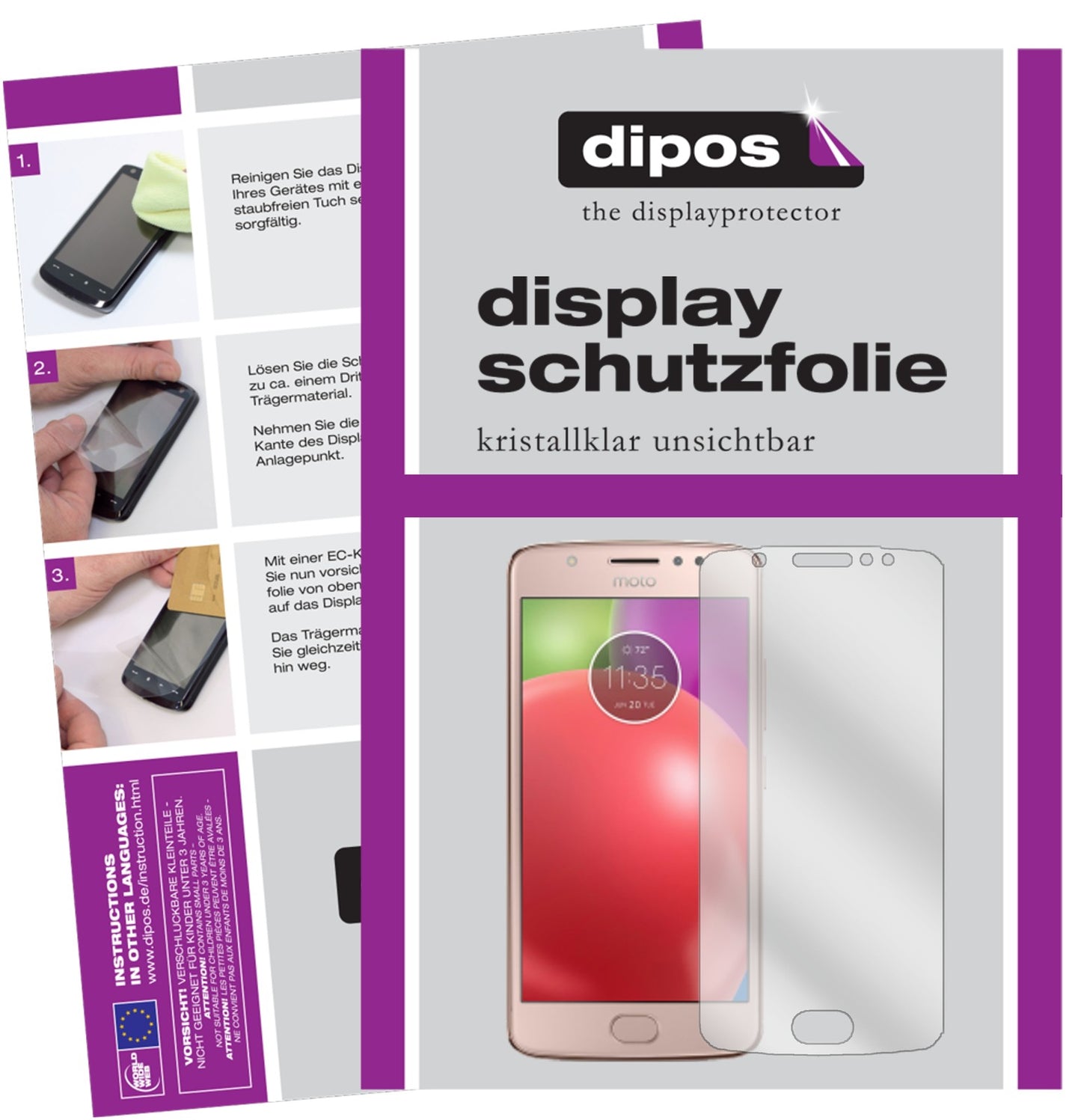 Klare Displayschutzfolie von dipos passend für Lenovo Moto E4, präziser Zuschnitt und blasenfrei montiert