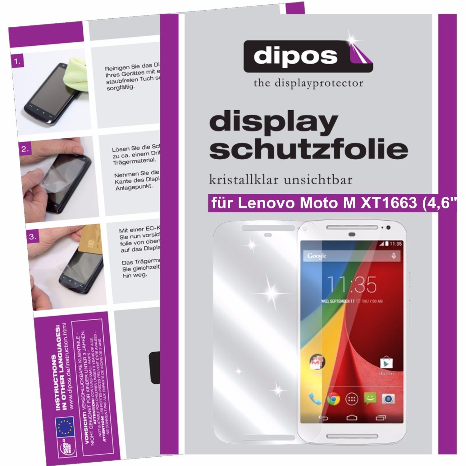 Klare Displayschutzfolie von dipos passend für Lenovo Moto M XT1663 (4,6 Zoll), präziser Zuschnitt und blasenfrei montiert