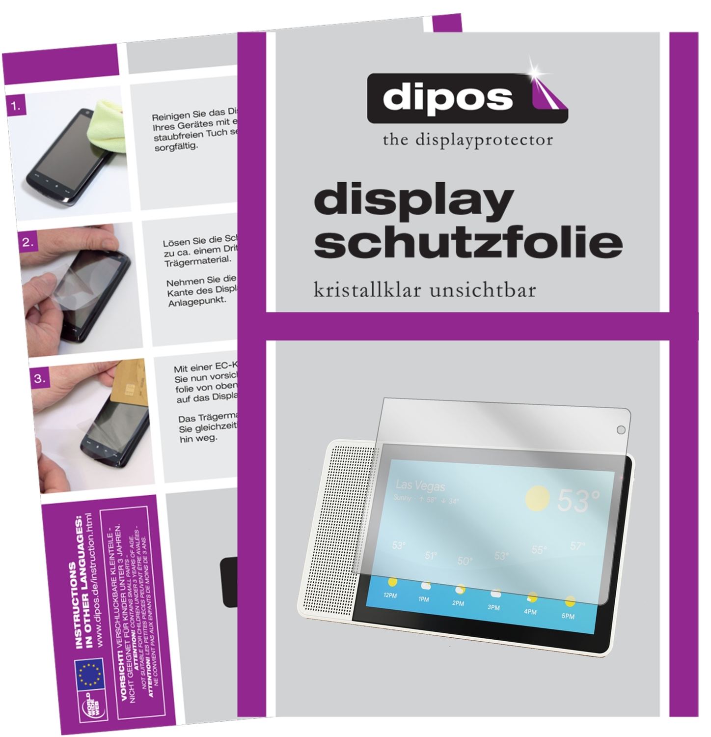 Klare Displayschutzfolie von dipos passend für Lenovo Smart Display 10, präziser Zuschnitt und blasenfrei montiert