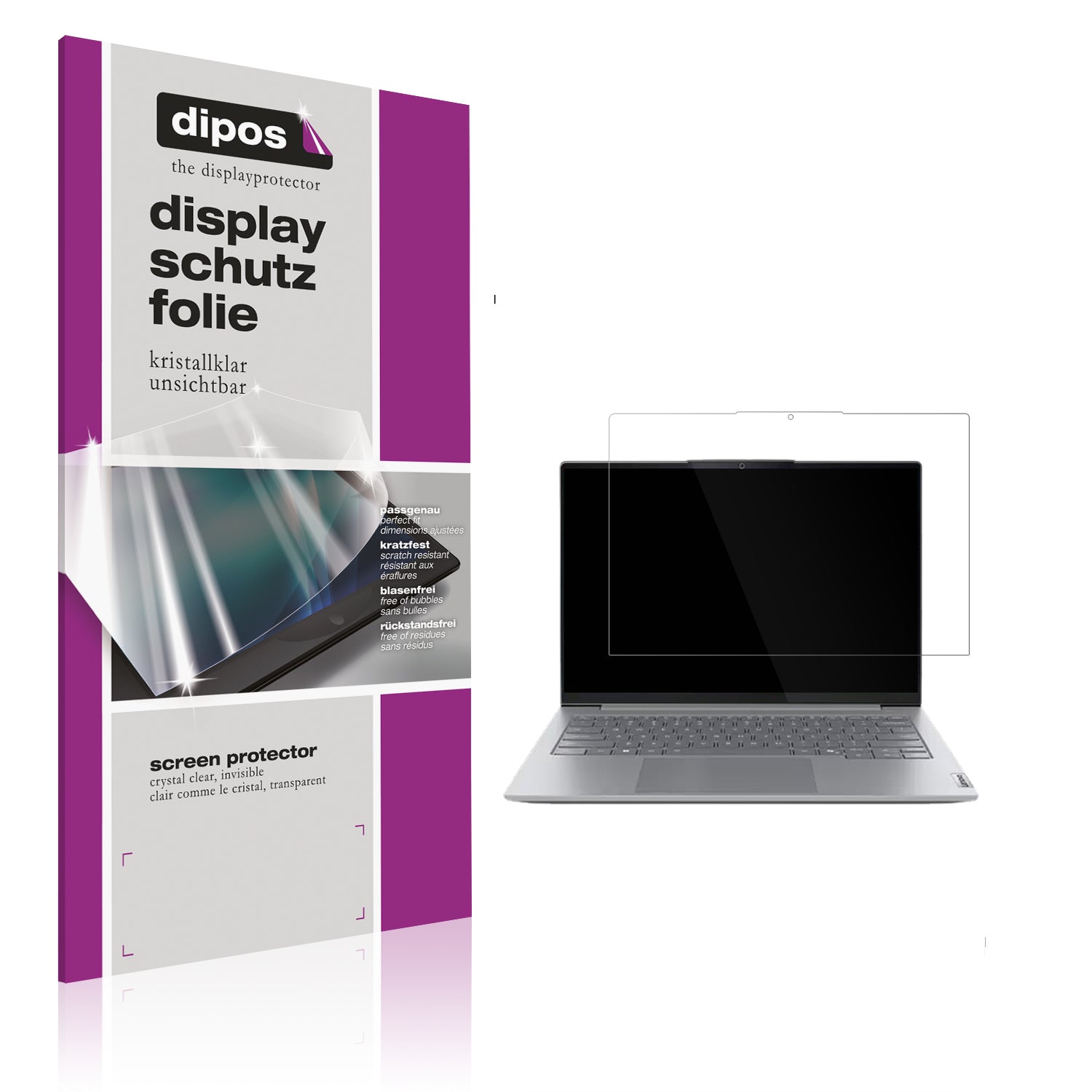 Klare Displayschutzfolie von dipos passend für Lenovo ThinkBook 16 Zoll Gen 8, präziser Zuschnitt und blasenfrei montiert
