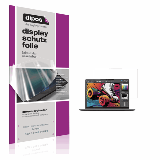 Klare Displayschutzfolie von dipos passend für Lenovo Yoga 7 2-in-1 14IML9, präziser Zuschnitt und blasenfrei montiert