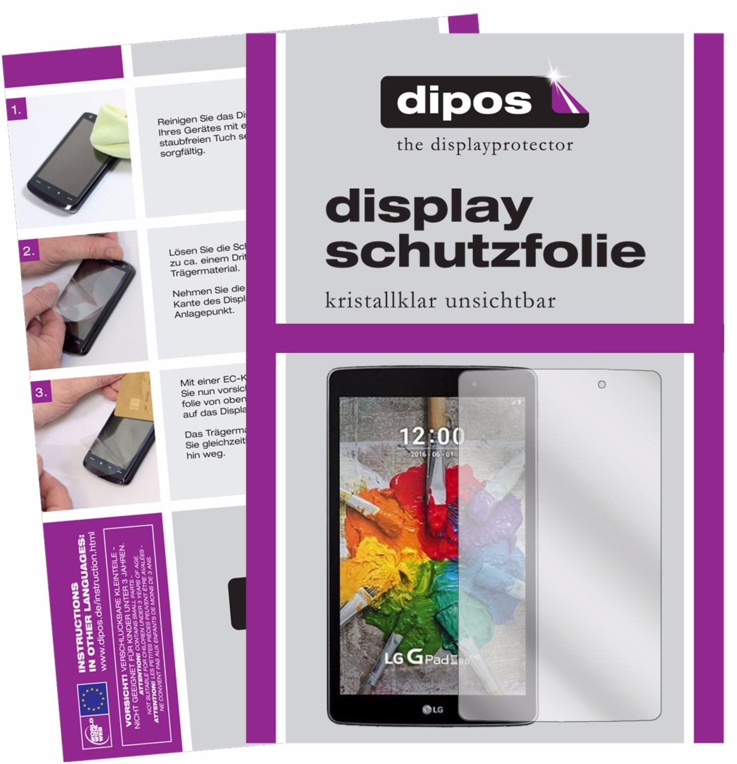 Klare Displayschutzfolie von dipos passend für LG G Pad 3 8.0, präziser Zuschnitt und blasenfrei montiert