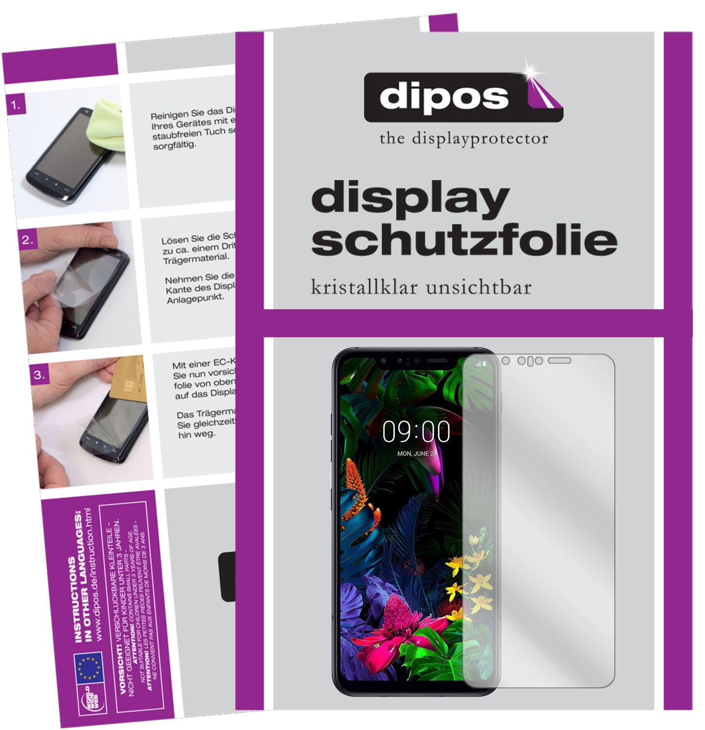 Klare Displayschutzfolie von dipos passend für LG G8s ThinQ, präziser Zuschnitt und blasenfrei montiert
