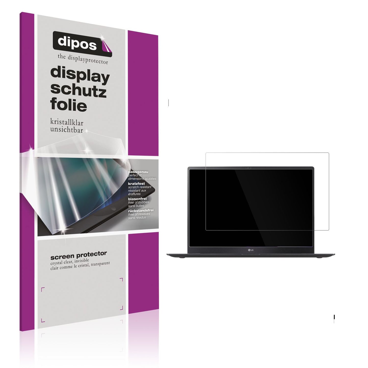 Klare Displayschutzfolie von dipos passend für LG Gram Pro 17 2025, präziser Zuschnitt und blasenfrei montiert